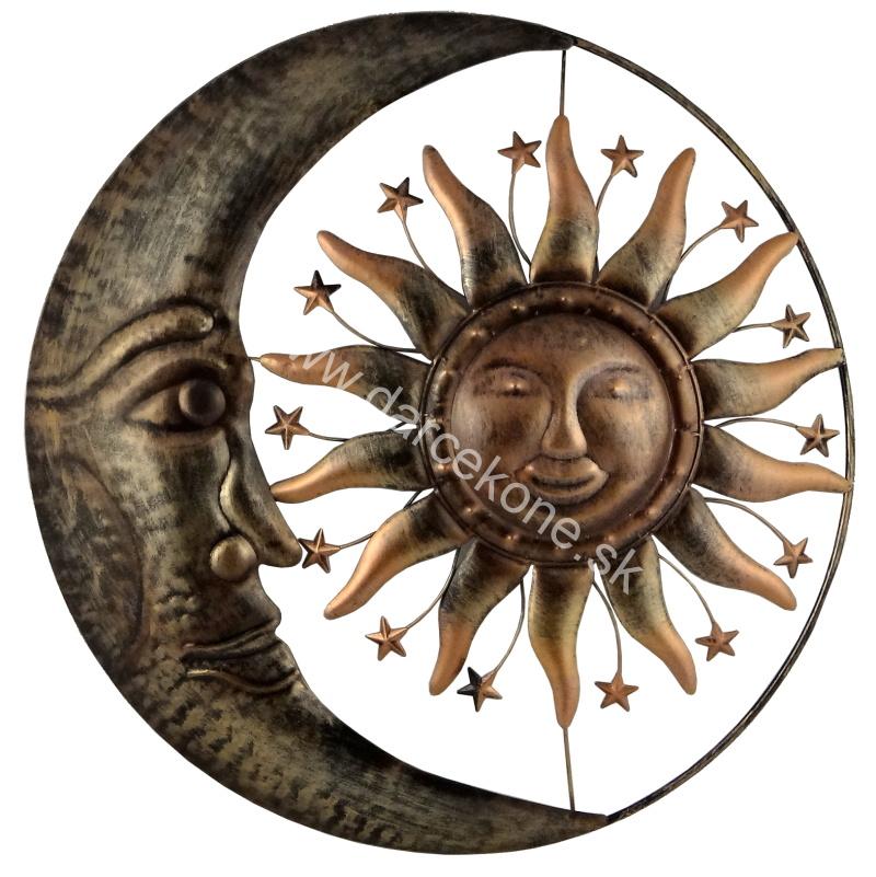 Závesná kovová dekorácia slnko, mesiac, hviezdy medené 45cm
