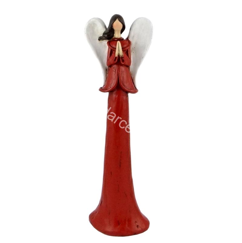 Anjel červený biele krídla modliaci sa 25cm