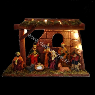 Svietiaci vianočný Betlehem drevený s oknom 30cm