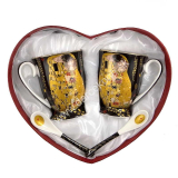 Porcelánové šálky na kávu čaj s lyžičkou Gustav Klimt v srdci
