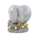 Solárny náhrobný kameň srdce modliace sa ruky kvetmi 5 led