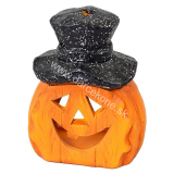 Keramická tekvica s klobúkom svietnik halloween 13,5cm