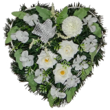 Aranžmán na hrob srdce čečinové biela chryzantéma ruže 33cm