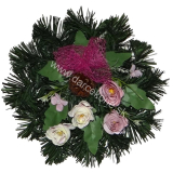 Dekorácia na hrob veniec čečina fialovo krémové ružičky o 28cm