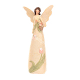 Soška anjel krémový s košíkom a kvetmi 15,5cm