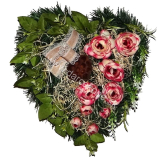 Čečinové srdce dekorácia na hrob  iskerník krém bordo 36cm