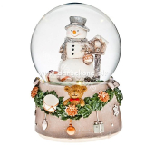 LED snežítko snehuliak s vtáčou búdkou a darčekmi 14cm