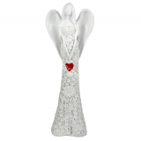 Soška Anjel biely s červeným srdcom a kvietkami 19,5cm