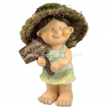 Soška do záhrady dievča v slamenom klobúku Welcome 27cm