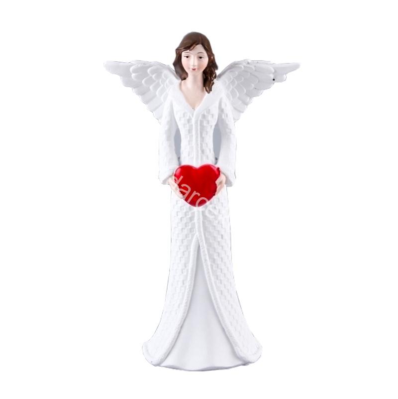 Soška Anjel biely s červeným srdcom dole 22,5cm