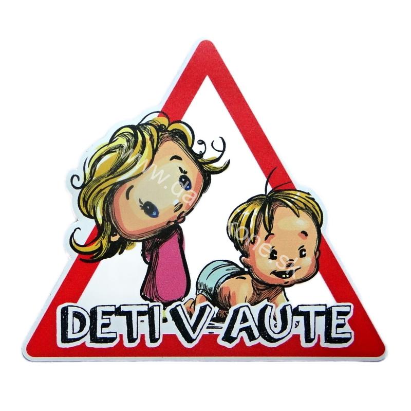Magnetická nálepka na auto „Deti v aute“ 12 × 11 cm – výstražné označenie