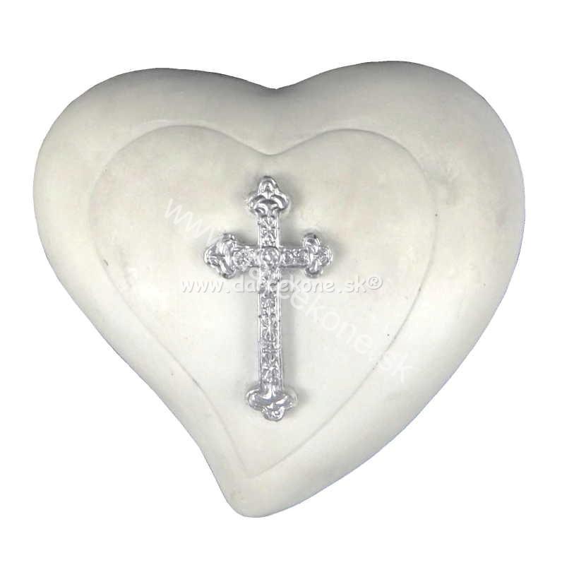 Náhrobný kameň srdce biele s krížom 10,5cm