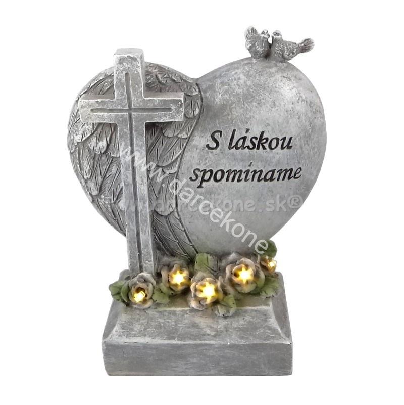 Solárny náhrobný kameň srdce kríž S láskou spomíname 4 led
