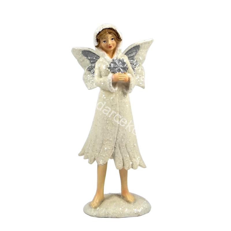 Soška anjel s vločkou 14,5cm