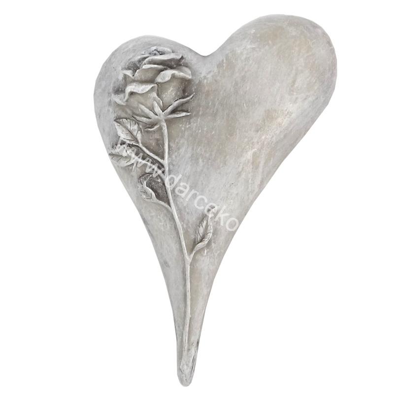 Náhrobný kameň srdce s ružou sivé 15cm