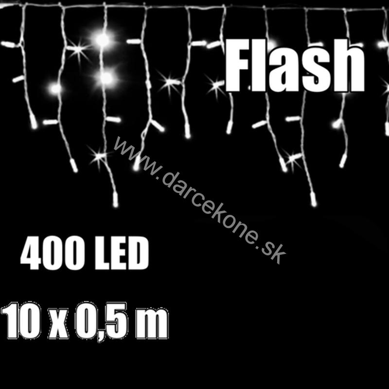 Vianočné osvetlenie LED 400 cencúle biela studená 10 metrov FLASH
