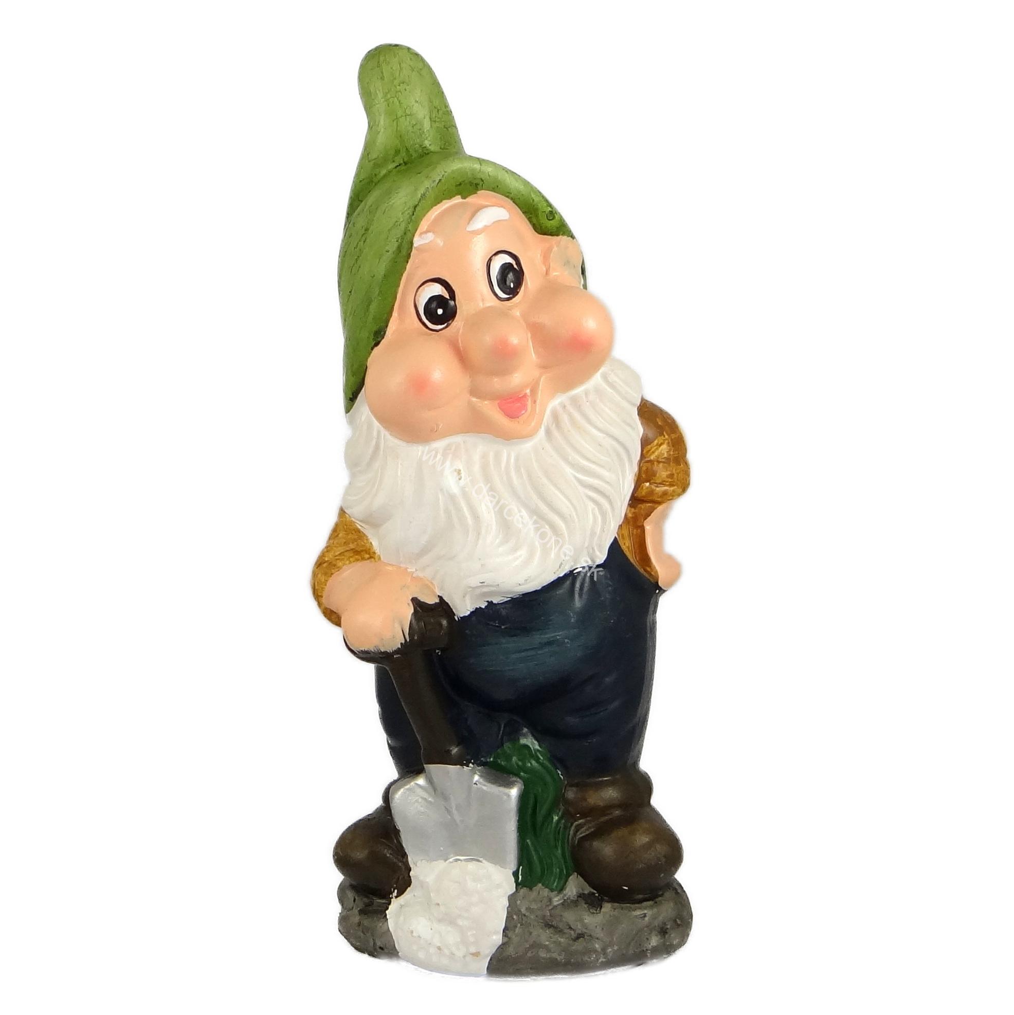 Záhradný keramický trpaslík s rýľom – výška 29 cm