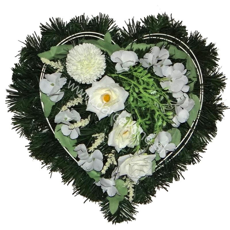 Aranžmán na hrob srdce čečinové krémové ruže 39cm