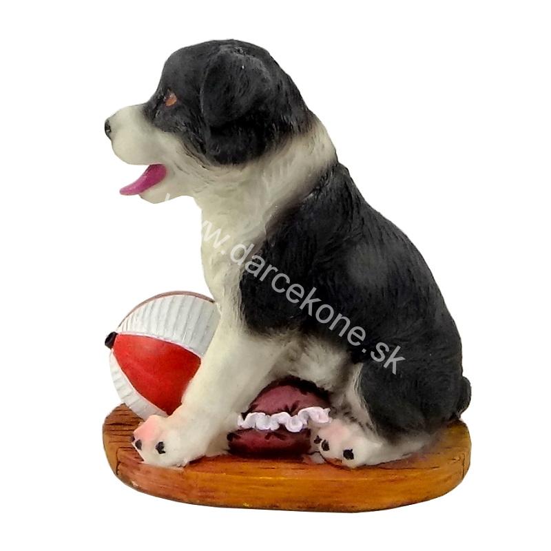 Pes s loptou soška so zvukom na pohybový senzor 11,5cm