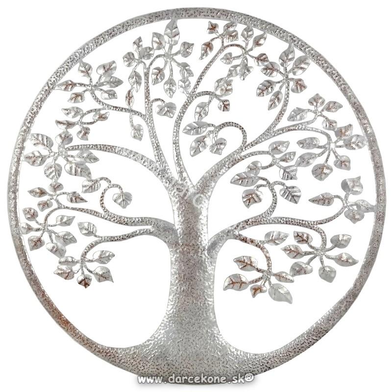 Závesný kovový obraz strom života strieborný 40cm