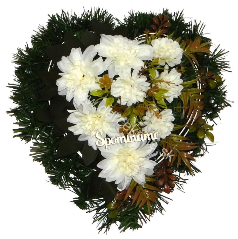 Dekorácia na hrob srdce krémové kvietky 24cm