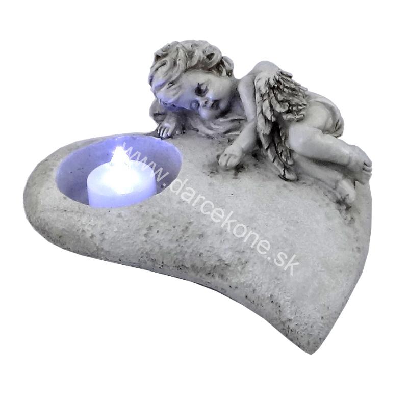 Srdce s anjelom LED sviečka 18cm