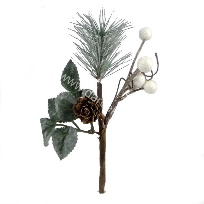 Vianočná vetvička biele bobule zasnežená18cm