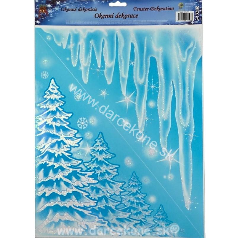 Vianočné samolepky rohové na modrom podklade cencúle stromčeky