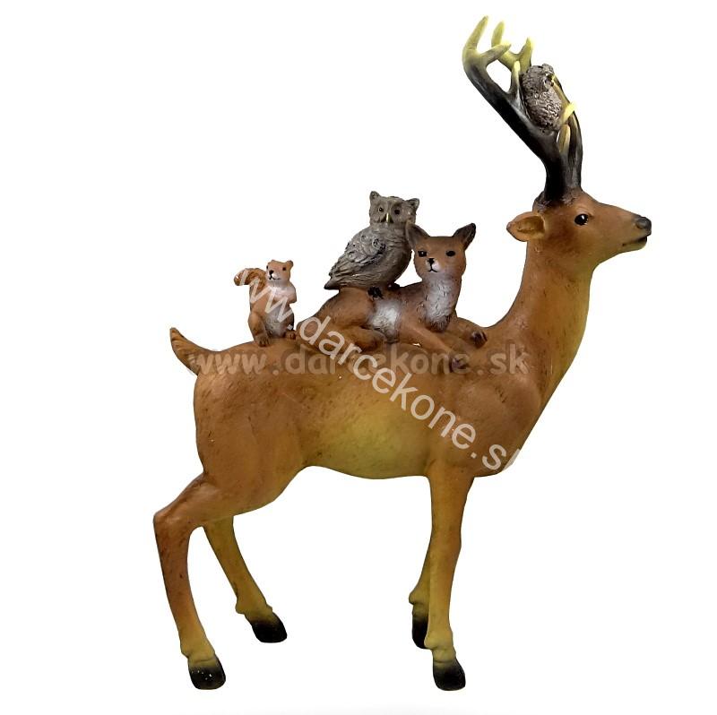 Jeleň soška so zvieratkami ležiaca líška 32cm