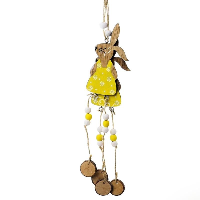 Závesná jarná dekorácia zajačik žlté šaty s korálkami 2ks