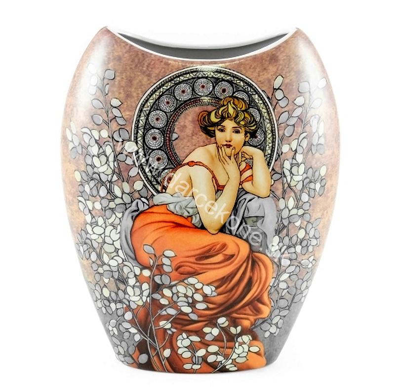Porcelánová váza Alfons Mucha ovál hnedá 20cm