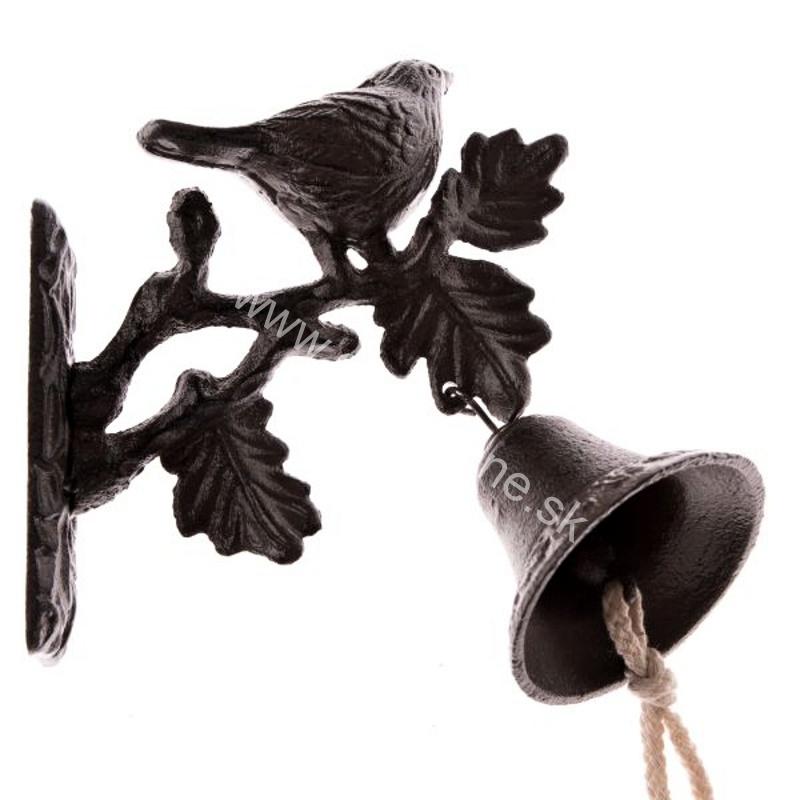 Zvonec liatina závesný s vtáčikom väčší 35cm