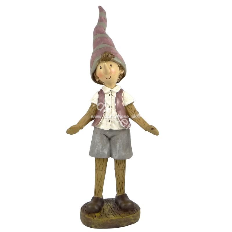 Soška Pinokio stojaci fialová čiapka 27,5cm
