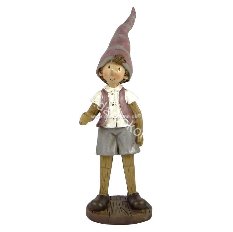 Pinokio stojaci fialová čiapka 27cm
