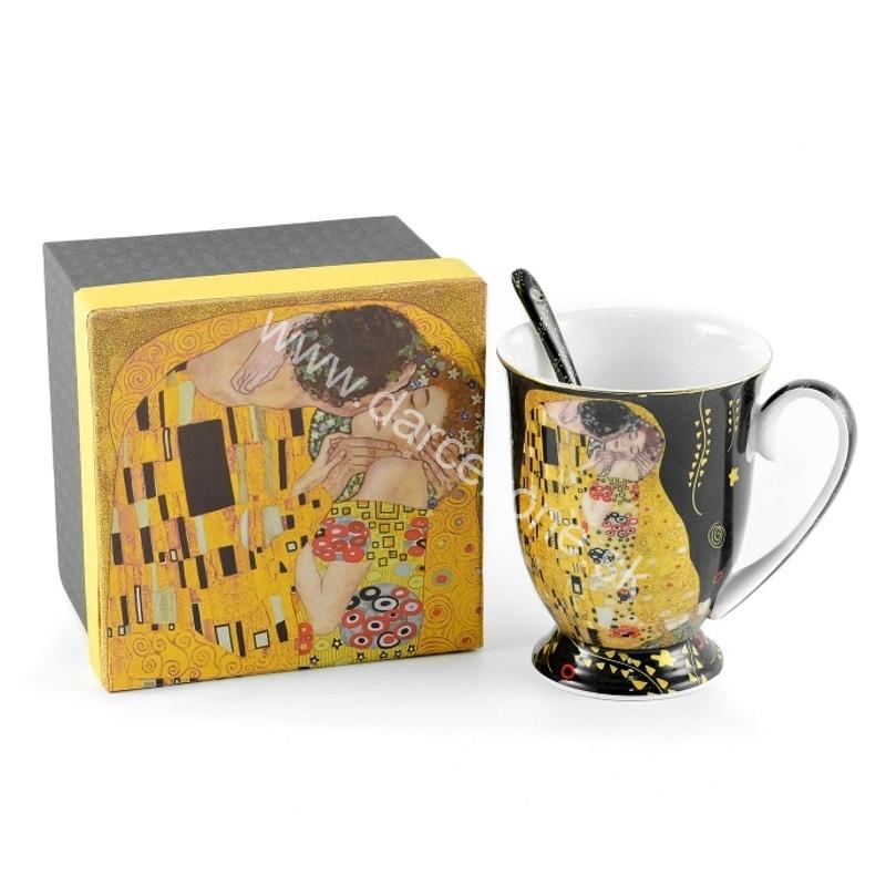 Porcelánová šálka s lyžičkou Gustav Klimt  280ml čierna