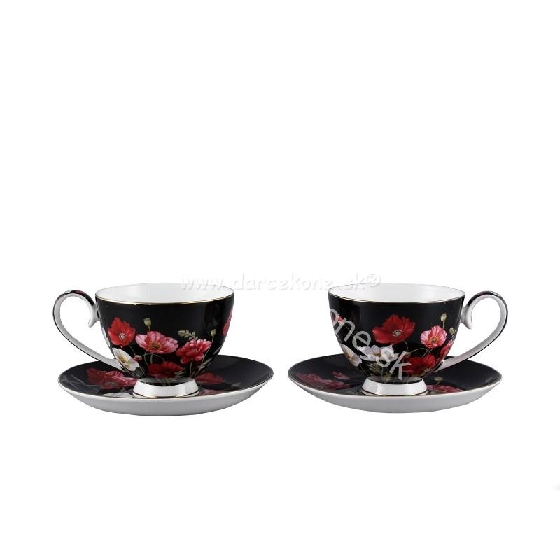 Porcelánové šálky na kávu, čaj maky čierna