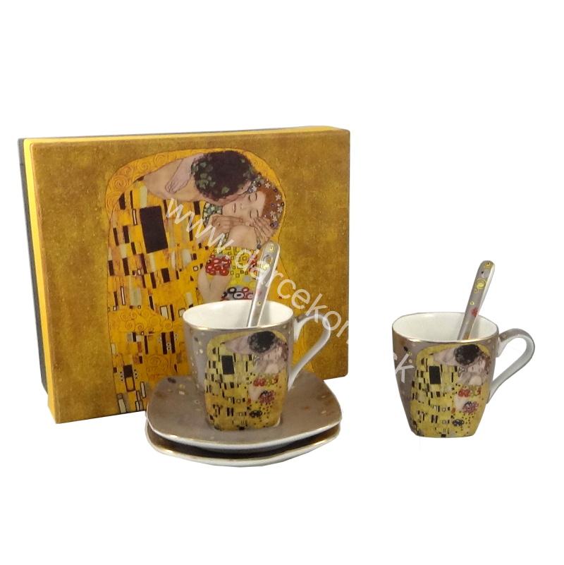 Gustav Klimt bozk sada šálky na kávu espresso sivé