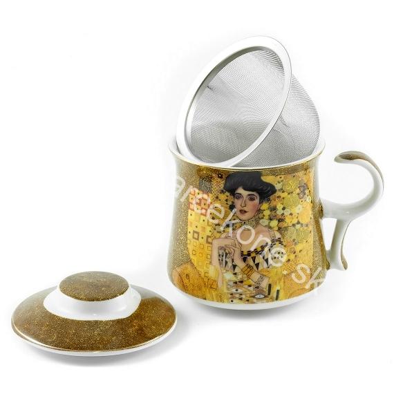 Gustav Klimt porcelánová šálka na čaj so sitkom a prikrývkou Adele