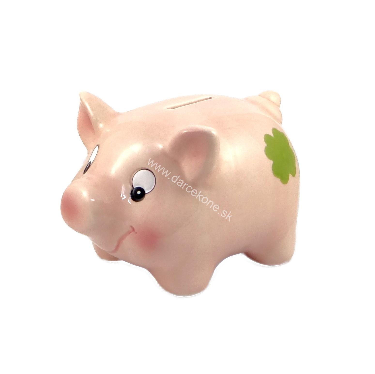 Keramická pokladnička – prasiatko so štvorlístkom, 13,5 cm
