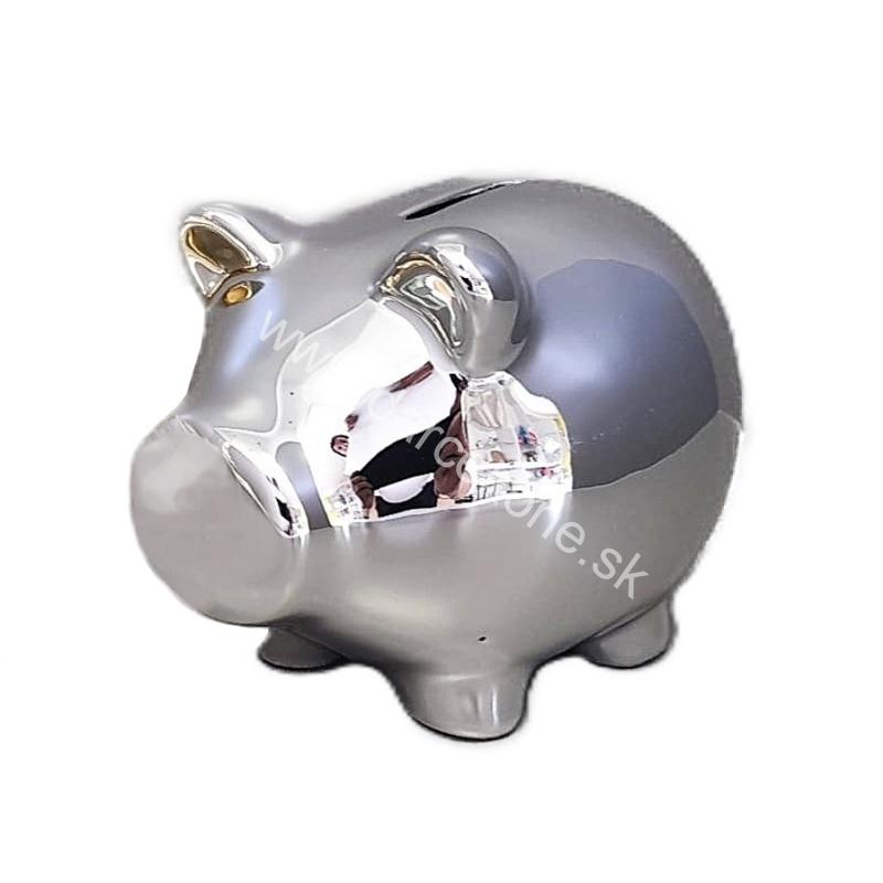 Pokladnička keramické strieborné prasiatko 11,5 cm – elegantná úschova úspor