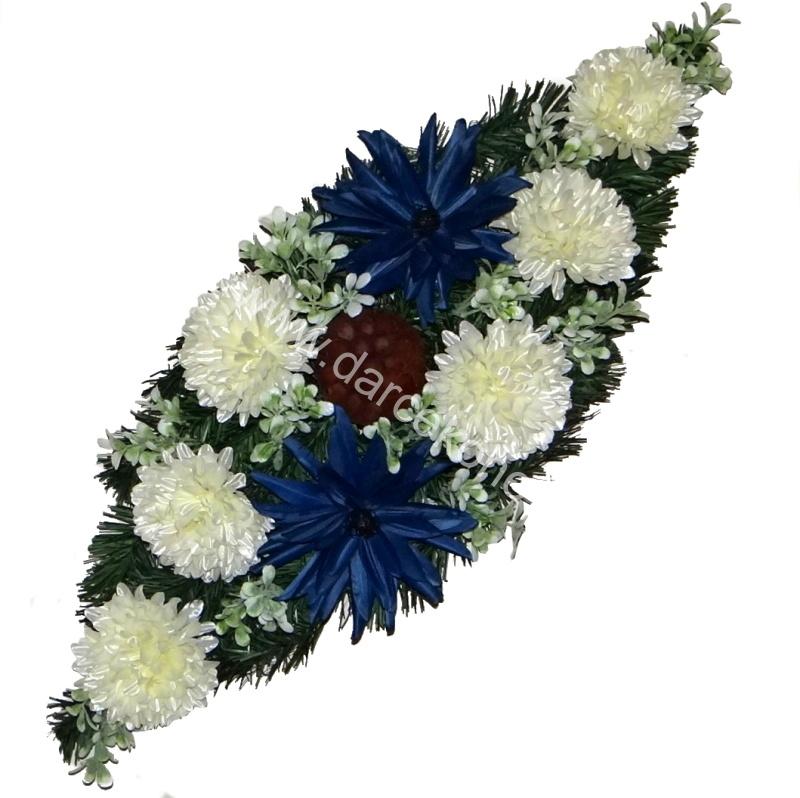 Ikebana na hrob čečinová krémovo modré chryzantémy 75 cm