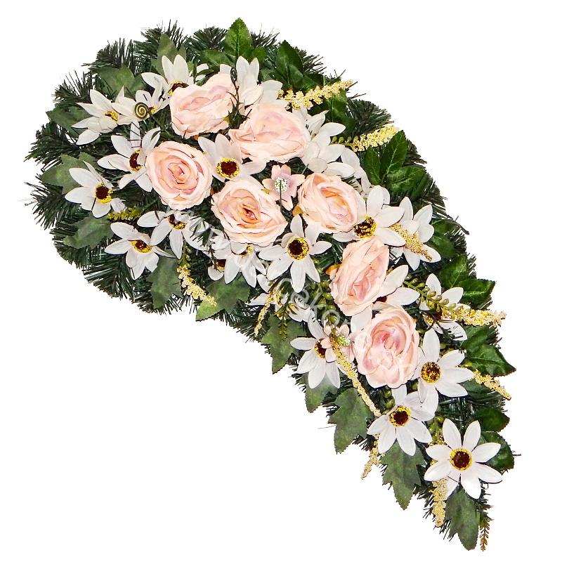 Ikebana na hrob dušičky čečinová ružové ruže biele kvietky 60 cm