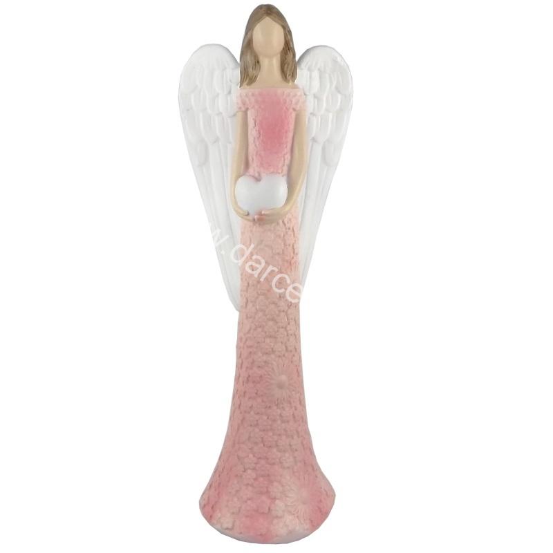 Soška anjel so srdcom rúžový 41cm