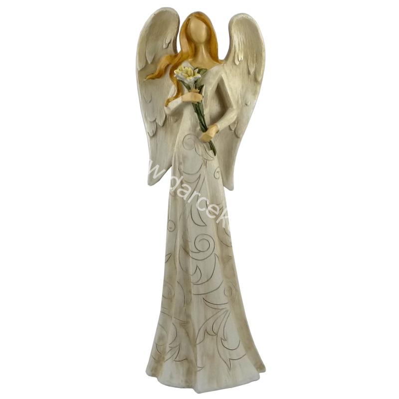 Soška anjel krémový s kvetmi 35cm