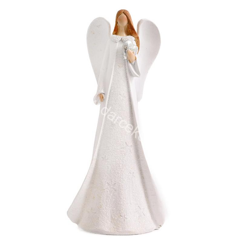 Biely anjel so strieborným srdcom 28 cm