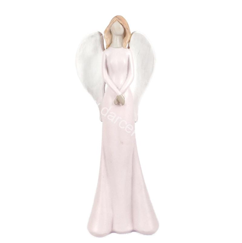 Anjel jemne ružový s bielymi krídlami 22 cm