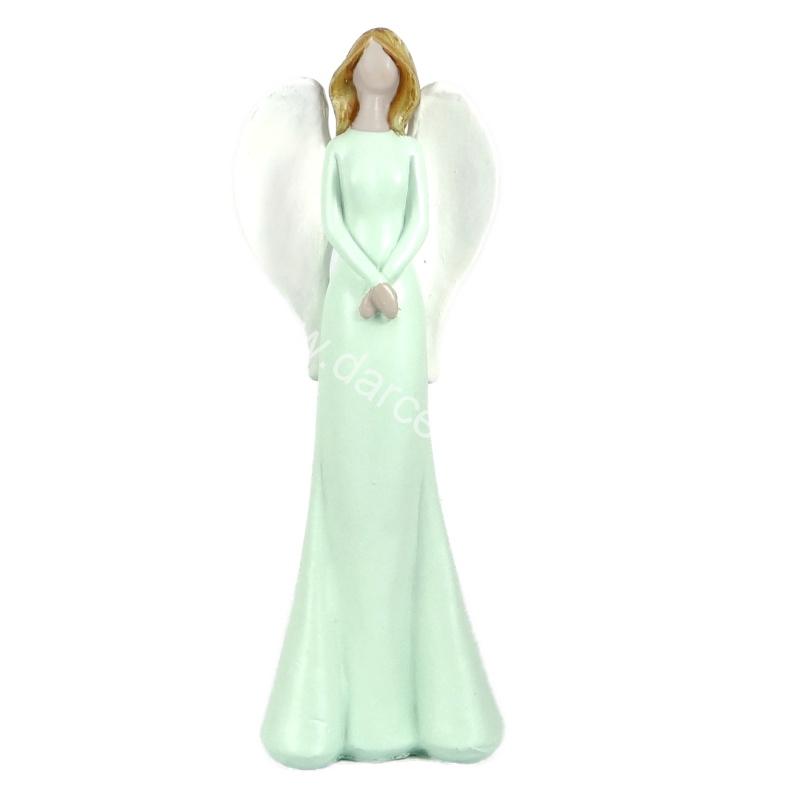 Anjel svetlo zelený s bielymi krídlami 22 cm