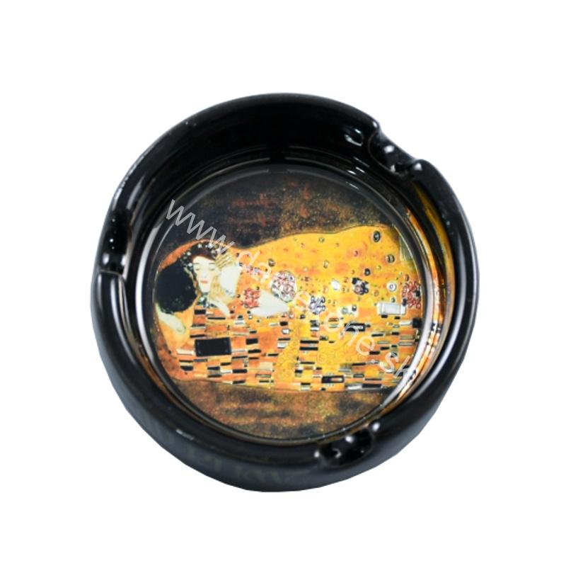 Popolník s motívom Gustav Klimt – Bozk, čierny, malý, priemer 6,5 cm