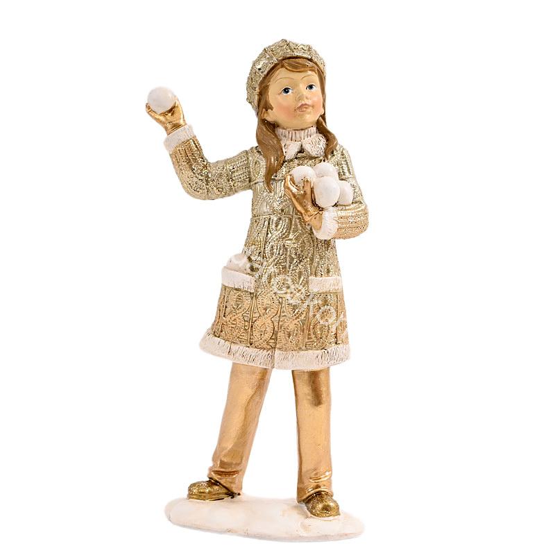 Deti zimy, dievča so snehovými guľami zlaté 14cm