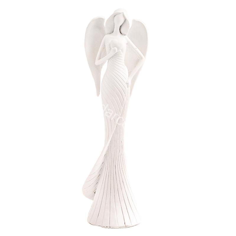 Biely anjel s prúžkom držiaci srdce – 30 cm, polyresin